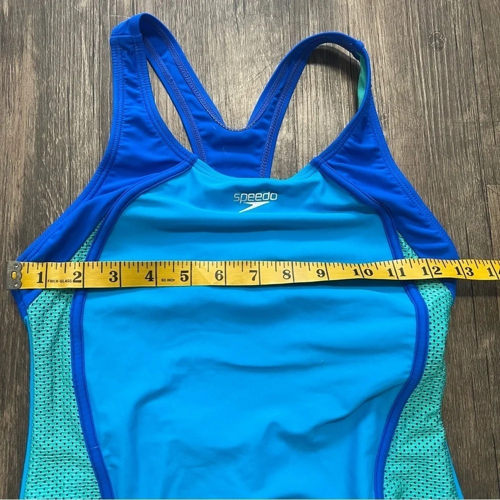 Speedo Girls One Piece Swimwear Blue Green Racerback Unpaded Bathing Suit 14